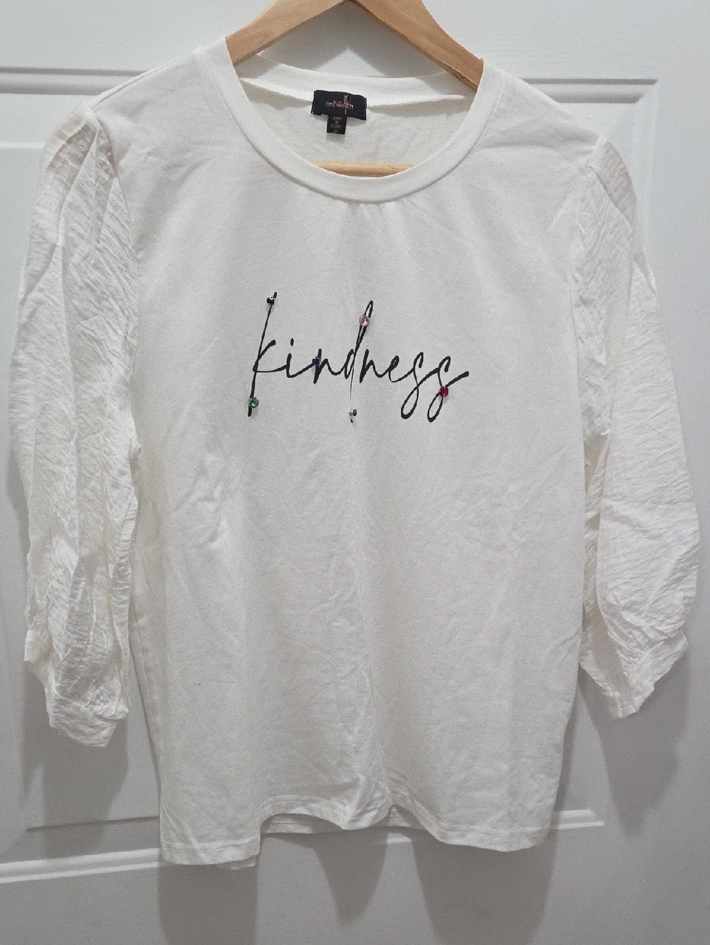 Vintage Ontwelfth "kindness" White Graphic Puff Sleeve Top XL
